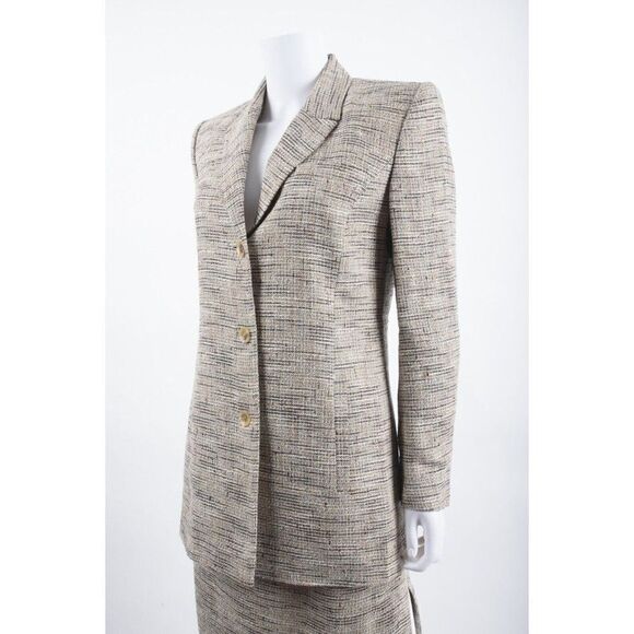 Celine Womens Blazer Suit Jacket Long & Pencil Skirt Set Sz 40 US 8 Blue Tweed - Picture 5 of 15